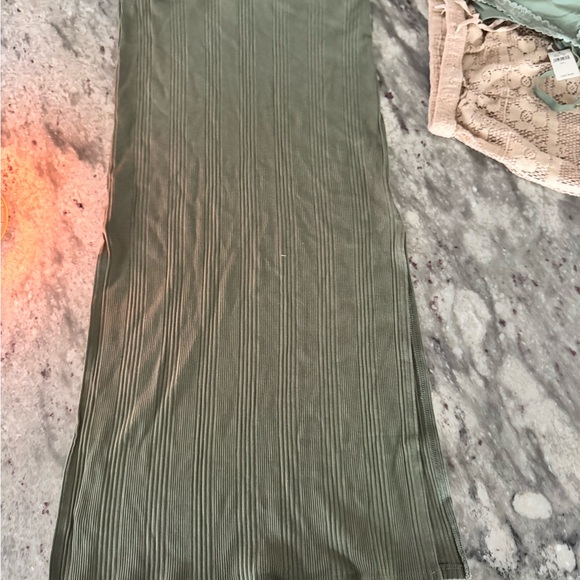 aerie Olive Green Ribbed Midi Skirt with Side Slit - Picture 2 of 2